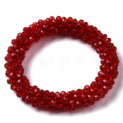 Faceted Transparent Glass Beads Stretch Bracelets BJEW-S144-002F-02-1