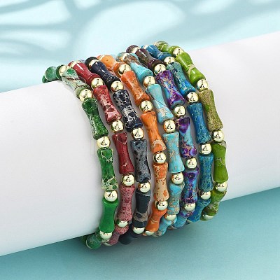 Natural Dyed Imperial Jasper Beads Stretch Bracelets for Men Women BJEW-L171-03A-1