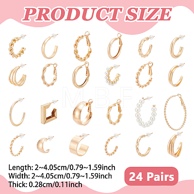 24 Pairs Zinc Alloy Stud Earring & Hoop Earring Sets EJEW-UN0005-42B-1