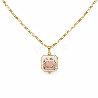 Mother's Day Brass Enamel Pink Heart Mom Openable Square Locket Pendant Necklaces for Women WGB75E5-01-1