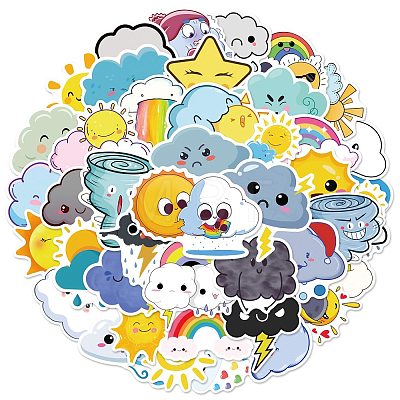 50Pcs Weather Theme PVC Self-Adhesive Cartoon Stickers STIC-PW0018-03-1