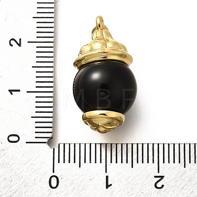 Brass & Natural Black Agate(Dyed & Heated) Pendants KK-Q043-22G-1