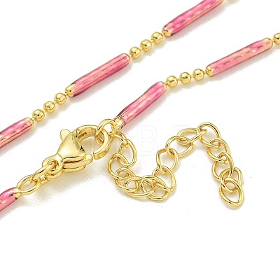 Brass Enamel Column Link Chain Necklaces NJEW-H039-02A-01G-1