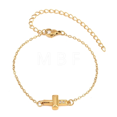 Brass Micro Pave Clear Cubic Zirconia Link Bracelets BJEW-T029-01G-1