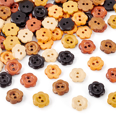 120Pcs 6 Colors 2-Hole Wood Flower Buttons BUTT-TA0001-40A-1