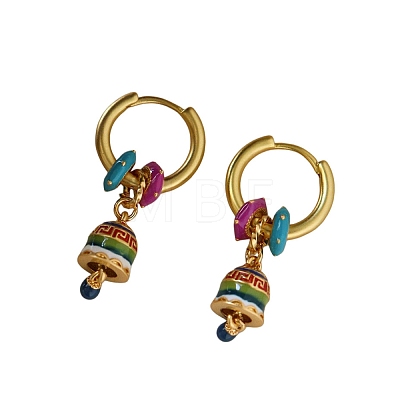 Brass Enamel Hoop Dangle Earrings WG1B0F0-01-1