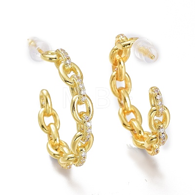 Brass Micro Pave Clear Cubic Zirconia Half Hoop Earrings ZIRC-I049-32G-1