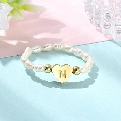 Natural Freshwater Pearl & 304 Stainless Steel Bead Finger Rings RJEW-FS00001-14-1