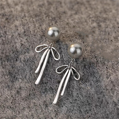 Luxury Minimalist 999 Silver Grey Pearl Butterfly Earrings for Women EI8928-1