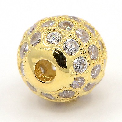 CZ Jewelry Brass Micro Pave Cubic Zirconia Round Beads ZIRC-M024-04-1