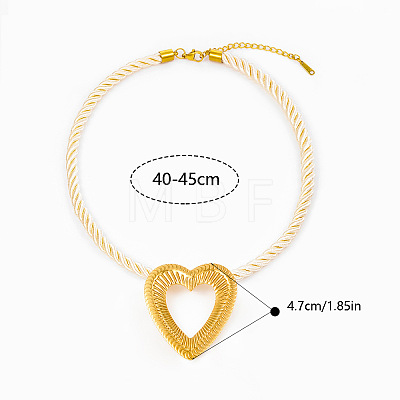 Ocean 304 Stainless Steel Big Heart Pendant Twisted Acrylic Fiber Cord Necklaces for Women WG896A0-05-1
