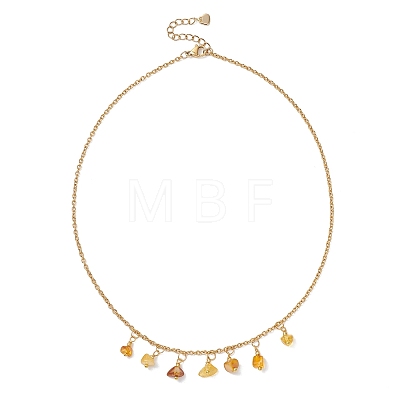 Natural Amber Chip Pendant Bib Necklaces with 304 Stainless Steel Cable Chains NJEW-JN05942-1