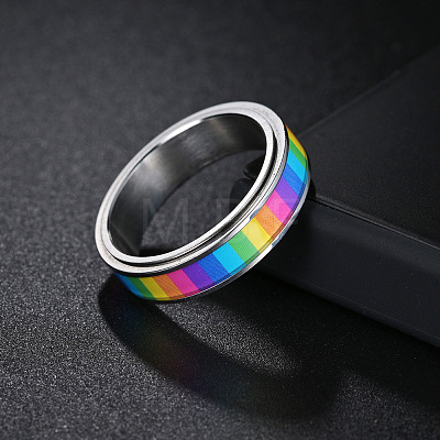 Rainbow Color Pride Flag Enamel Rectangle Rotating Ring RABO-PW0001-038C-1