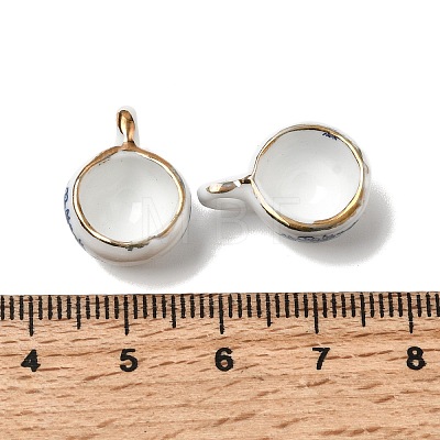 Floral Printed Blue and White Porcelain 3D Teacup Pendants with Gold Trim PORC-P036-01C-1