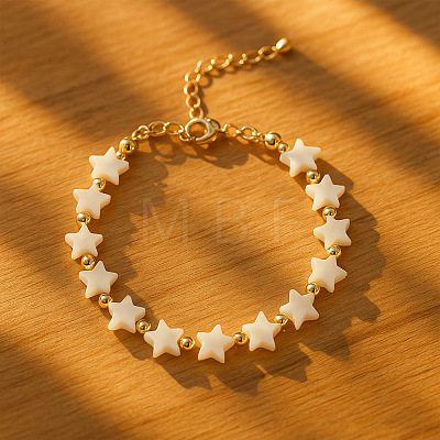 Minimalist Natural Shell & Brass Beaded Bracelets DG5975-1