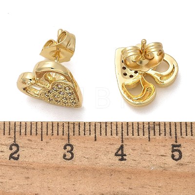 Valentine's Day Heart Brass Micro Pave Clear Cubic Zirconia Stud Earrings EJEW-D305-22G-04-1