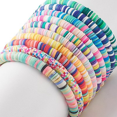 10Pcs 10 Color Handmade Polymer Clay Disc Surfer Stretch Bracelets Set BJEW-JB08873-1