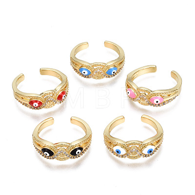 Real 16K Gold Plated Owl with Evil Eye Enamel Cuff Ring for Girl Women RJEW-N035-044-NF-1
