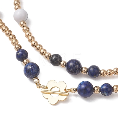 Round Natural Lapis Lazuli & Synthetic Howlite Beaded Wrap Long Necklaces NJEW-JN05907-02-1