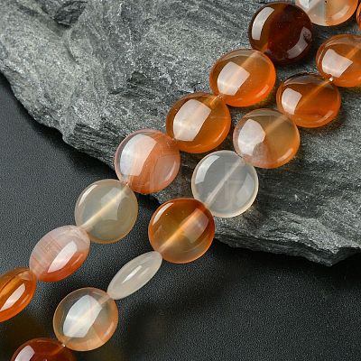 Flat Round Gemstone Natural Red Agate Stone Beads Strands G-S110-14mm-03-1