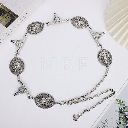 Bohemian Cattle Head & Oval with Horse Pattern Alloy Link Chain Belts for Women FS-WG66674-02-1