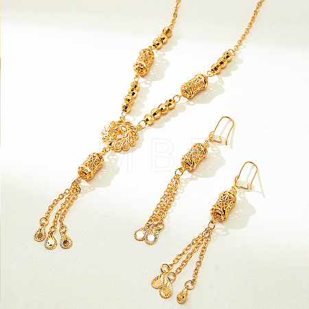 Flower Stainless Steel Column Tassels Earrings & Necklaces Sets for Women TX1175-1
