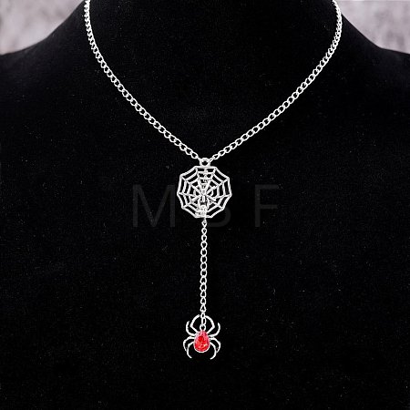 Halloween Zinc Alloy & Iron Ruby Rhinestone Pendant Necklaces FS-WG5FEAB-02-1