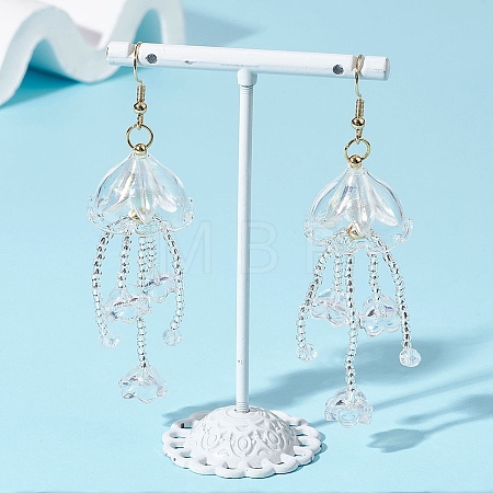 Jellyfish Acrylic & Glass Seed Bead Dangle Earrings EJEW-MZ00665-02-1