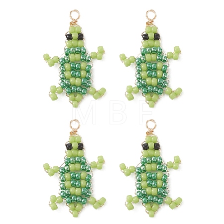 Copper Wire Wrapped Beaded Sea Turtle Charms PALLOY-MZ01204-1