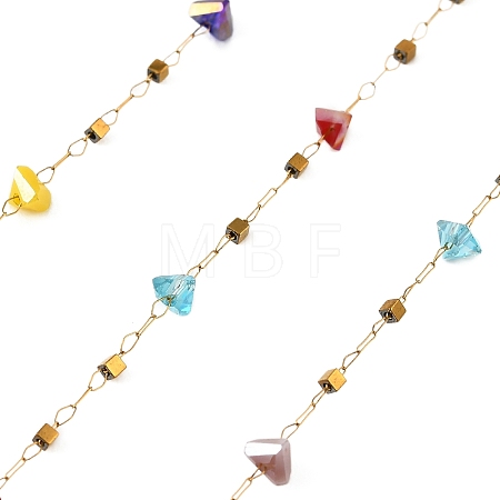 Handmade 304 Stainless Steel Glass Beaded Link Chains GL-CBA98C2-03G-1