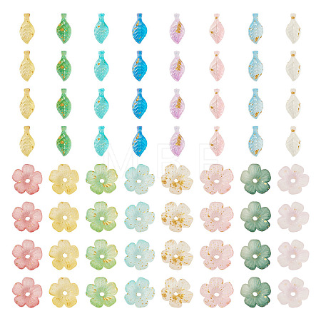 200Pcs 2 Styles Acrylic Leaf Charms & Flower Bead Caps Sets MACR-TA0002-91-1