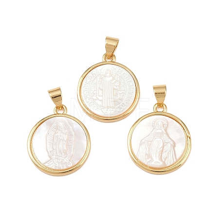Natural White Shell Flat Round Pendants KK-F919-42C-G-1