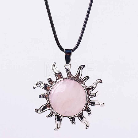 Natural Rose Quartz Sun Pendant Necklace NV9131-1-1