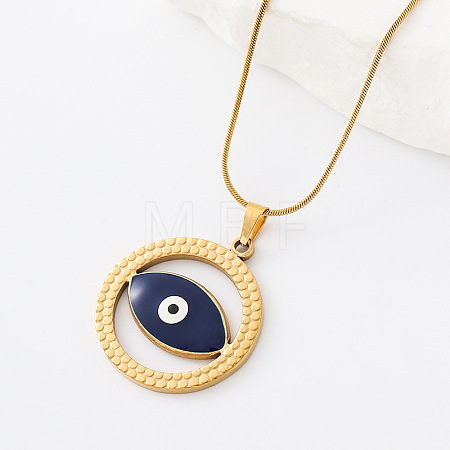 304 Stainless Steel Enamel Evil Eye Pendant Necklaces for Men Women BP5745-3-1