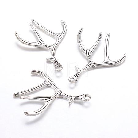 Tibetan Style Alloy Deer Antler Pendants TIBEP-S261-AS-LF-1