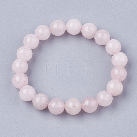 Natural Rose Quartz Bead Stretch Bracelets BJEW-S140-20B-1