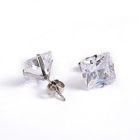 Square Cubic Zirconia Stud Earrings EJEW-H306-09P-4mm-1