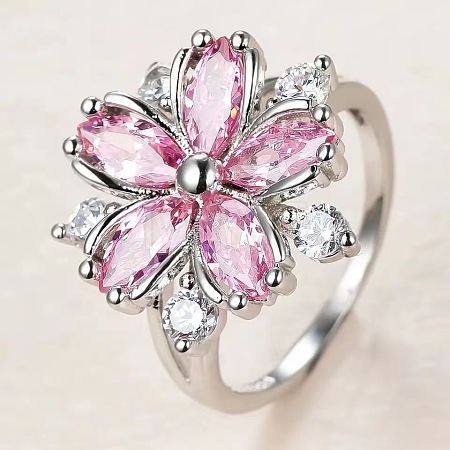 Plum Blossom Brass Pave Cubic Zirconia Finger Rings for Women FS-WG857C0-03-1
