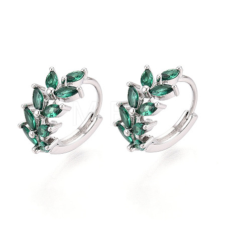 Brass Micro Pave Cubic Zirconia Leaf Hoop Earrings EJEW-T048-41C-P-1