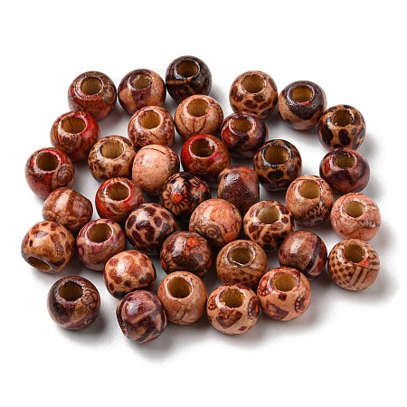 100Pcs Printed Wooden Dyed Beads WOOD-P019-01A-1