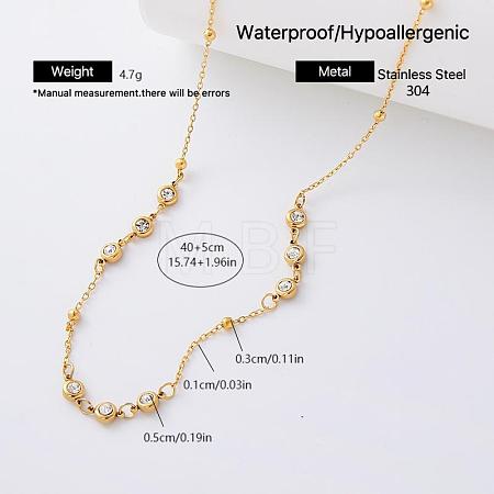 Elegant 304 Stainless Steel Crystal Rhinestone Flat Round Beads Link Chain Necklaces for Women CS8831-3-1