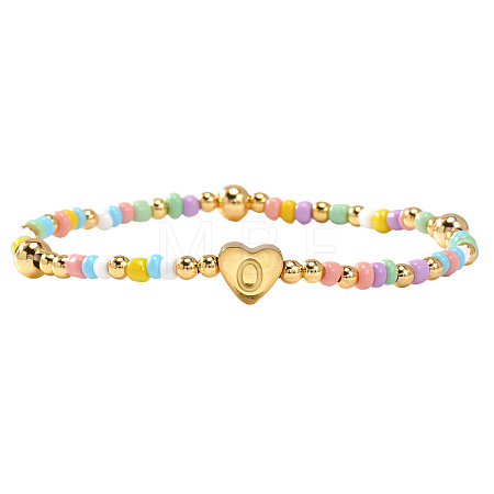 Summer Stainless Steel Heart Alphabet Colorful Glass Seed Beaded Stretch Bracelets for Women JV8929-41-1
