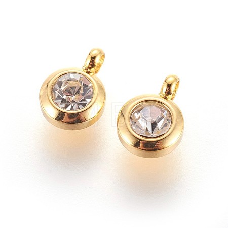 304 Stainless Steel Rhinestone Charms STAS-P237-10G-13-1