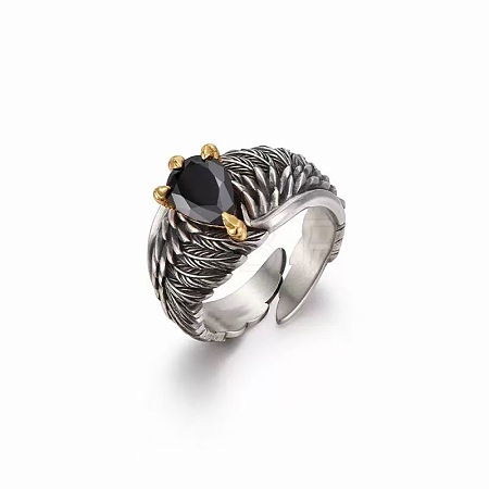 Wing Brass Rhinestone Cuff Open Rings for Men WGA5BDA-01-1