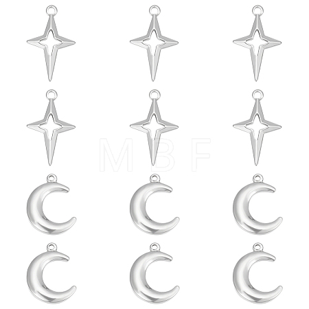 12Pcs 2 Style 304 Stainless Steel Pendants STAS-UN0042-13-1