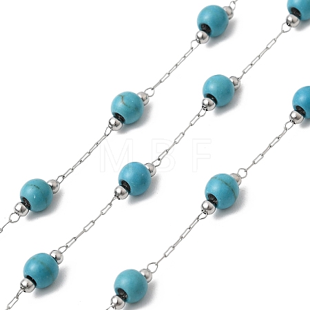 Handmade Synthetic Turquoise Beads & 316 Stainless Steel Round Link Chains CHS-L033-08P-1
