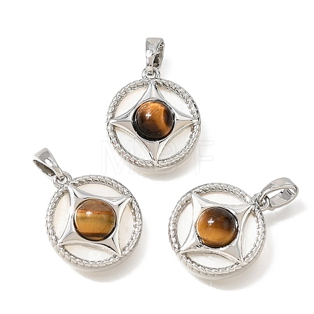 Natural Tiger Eye & Natural Shell Pendants KK-N289-08P-01-1