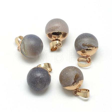 Natural Druzy Grey Agate Pendants G-Q494-06G-1