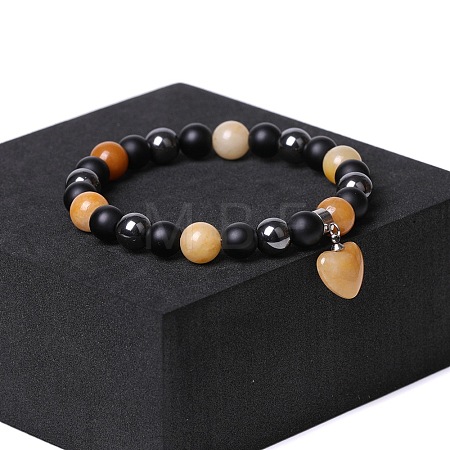 Natual Black Obsidian & Synthetic Non-magnetic Hematite & Natural Topaz Jade Beads Charm Bracelets AC2290-6-1