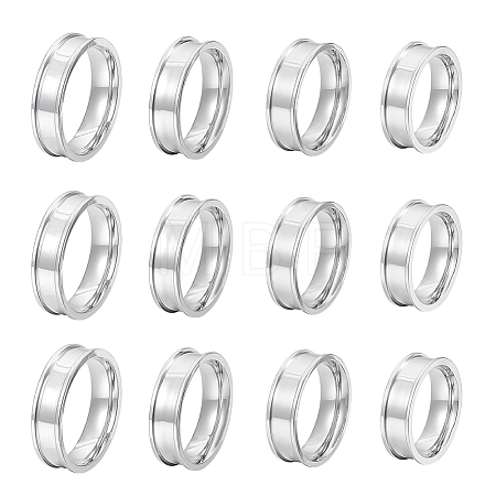 16Pcs 4 Size 201 Stainless Steel Grooved Finger Ring Settings STAS-UN0051-70-1